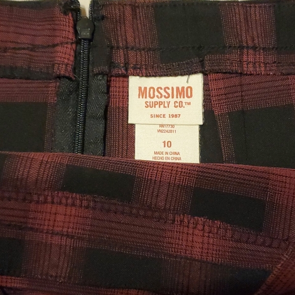 Mossimo women midi skirt checkered burgundy 10 - Picture 3 of 4